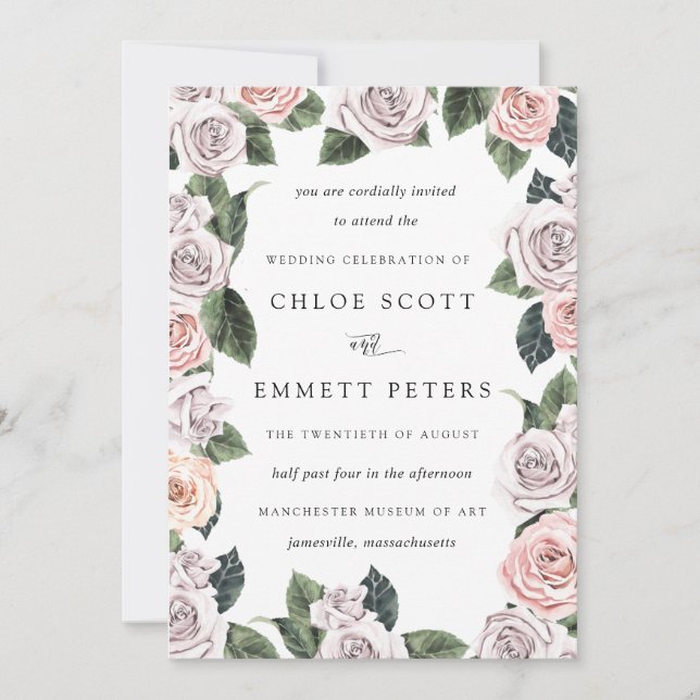 Invitation Mariage botanique moderne Blush Pink violet Rose (Devant)