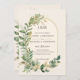 Invitation Mariage botanique moderne Cream Gold