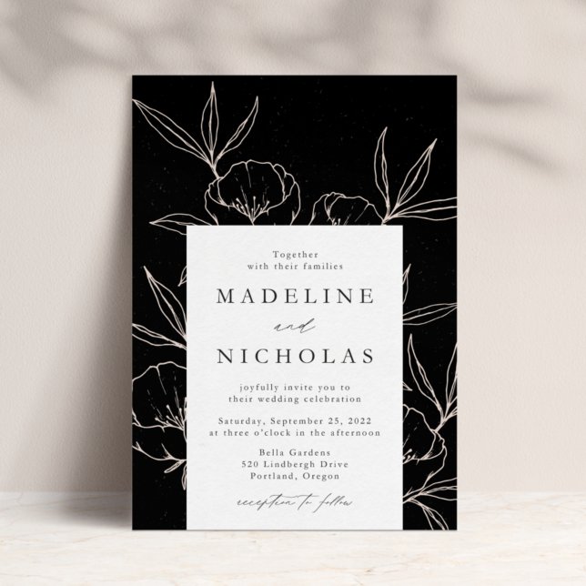 Invitation Mariage botanique moderne Floral Noir & Crème (Créateur téléchargé)