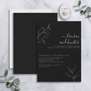 Invitation Mariage botanique moderne noir blanc Script
