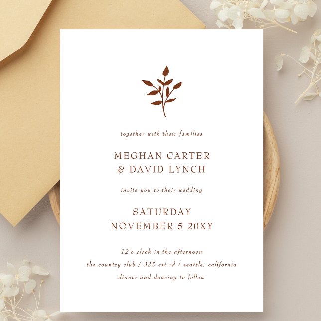 Invitation Mariage Botanique Moderne Simple Terracotta Rustiq (Créateur téléchargé)