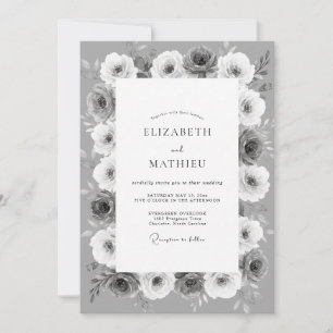 Invitation Mariage Botanique Monochrome Argent