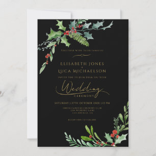 Invitation Mariage Botanique Monogramme Hivernal Sombre Baie