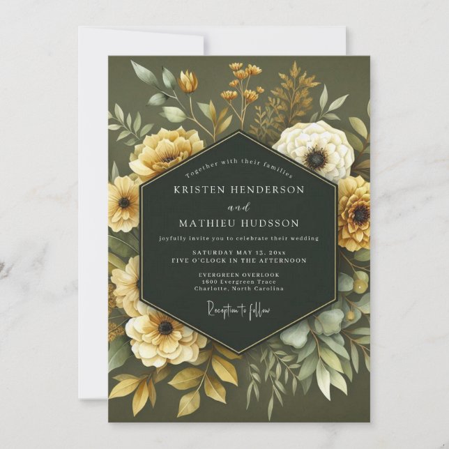 Invitation Mariage Botanique Olive Ocre (Devant)