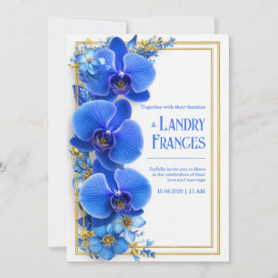 Invitation Mariage Botanique Orchidée Gildée Bleu Cobalt