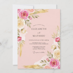 Invitation Mariage Botanique Orné Rose Tendre