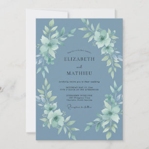 Invitation Mariage Botanique Paisible Bleu Ardoise