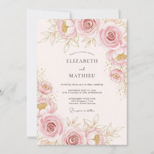 Invitation Mariage Botanique Pittoresque Rose Clair