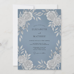 Invitation Mariage Botanique Radieux Bleu Ardoise