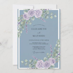 Invitation Mariage Botanique Raffiné Bleu Ardoise
