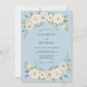 Invitation Mariage Botanique Raffiné Bleu Poudre