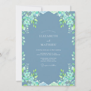 Invitation Mariage Botanique Rajeunissant Bleu Ardoise