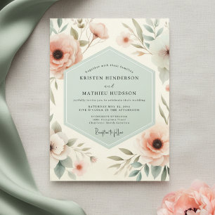 Invitation Mariage Botanique Romance Teintée de Rose Pâle