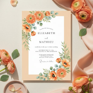 Invitation Mariage Botanique Romantique au Pavot Orange