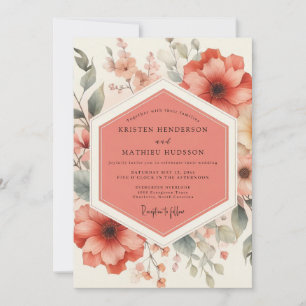 Invitation Mariage botanique romantique aux fleurs de corail