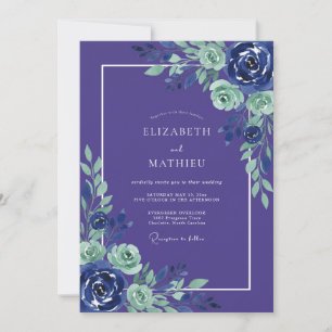 Invitation Mariage Botanique Romantique Menthe Indigo