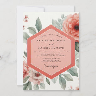 Invitation Mariage Botanique Romantique Pivoine Corail
