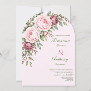 Invitation Mariage botanique romantique rose pivoine poussiér