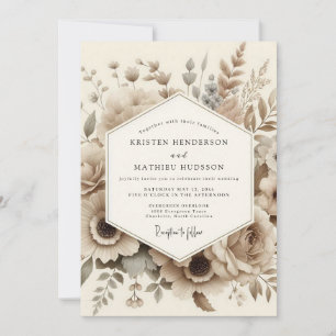 Invitation Mariage Botanique Romantique Sépia