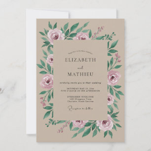 Invitation Mariage Botanique Romantique Vintage Taupe