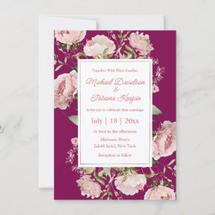 Invitation Mariage botanique rose magenta romantique