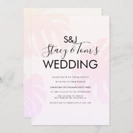 Invitation Mariage botanique rose Monstera