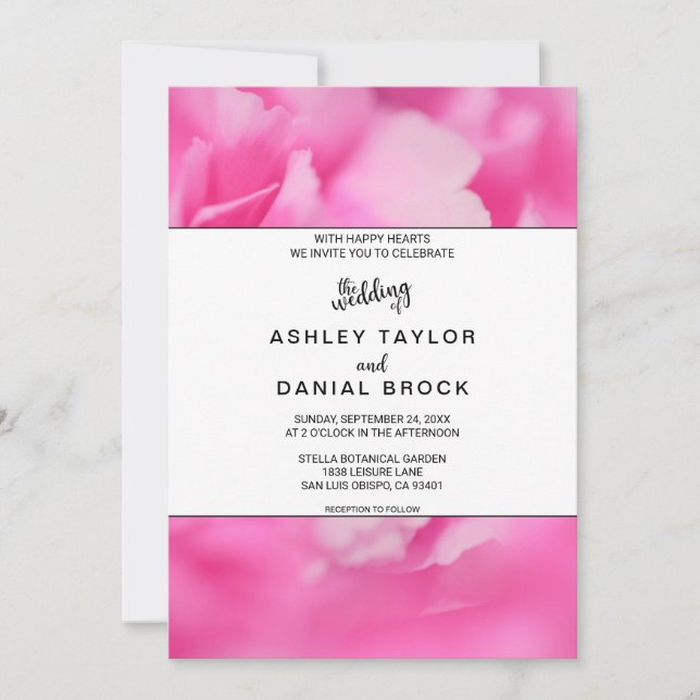 Invitation Mariage botanique rose rose chic en fleurs (Devant)