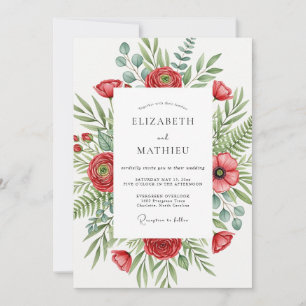 Invitation Mariage Botanique Rouge Florissant