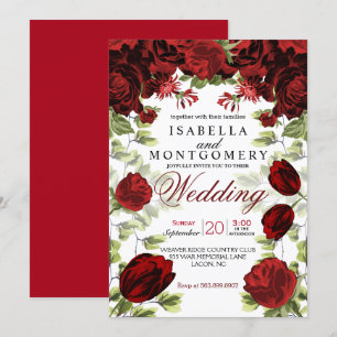 Invitation Mariage botanique rouge foncé