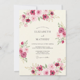 Invitation Mariage Botanique Rouge Magenta