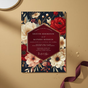 Invitation Mariage Botanique Rouge Profond Opulent