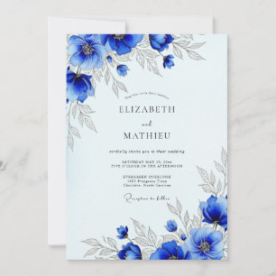 Invitation Mariage Botanique Royal Bleu Foudroyant