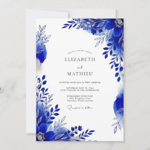 Invitation Mariage Botanique Royal Bleu Poli