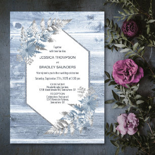 Invitation Mariage botanique rustique Dusty Blue Wood