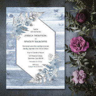 Invitation Mariage botanique rustique Dusty Blue Wood