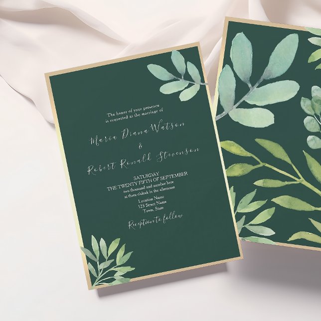 Invitation Mariage Botanique Rustique Émeraude Vert (Créateur téléchargé)
