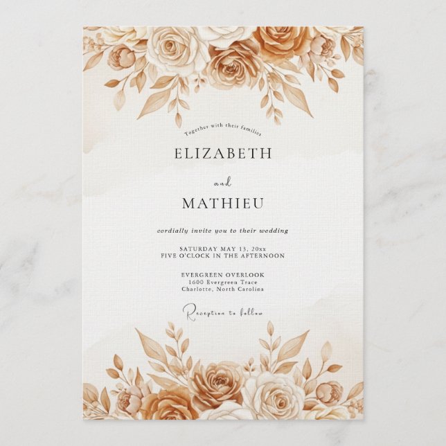 Invitation Mariage Botanique Rustique Ocre (Devant)
