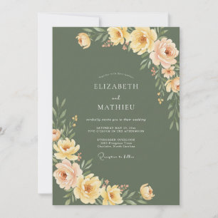 Invitation Mariage Botanique Rustique Olive Pêche