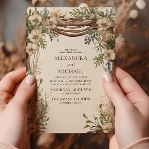 Invitation Mariage Botanique Rustique sous une Arche Boisée