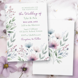 Invitation Mariage botanique Sage Green et Plum Purple