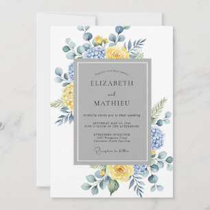 Invitation Mariage Botanique Sérène Bleu Jaune