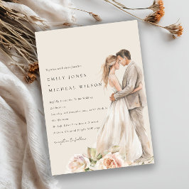 Invitation Mariage botanique souple Rose floral Couple