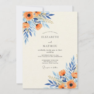 Invitation Mariage Botanique Splendide Azur Orange