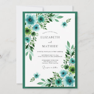 Invitation Mariage Botanique Splendide Bleu Canard