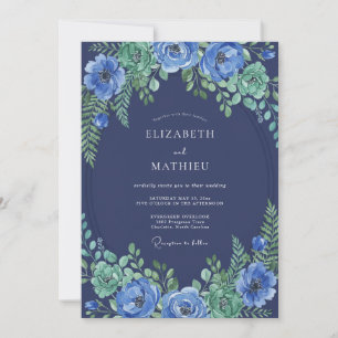 Invitation Mariage Botanique Splendide Bleu Nuit