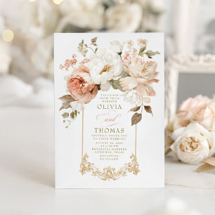 Invitation Mariage Botanique Terreux Beige et Rose Poussiéreu