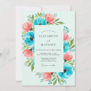 Invitation Mariage Botanique Turquoise Animé
