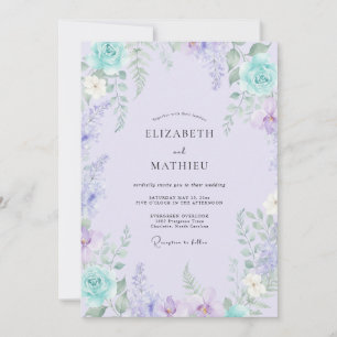 Invitation Mariage Botanique Turquoise Lavande