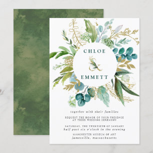 Invitation Mariage botanique vert blanc et or