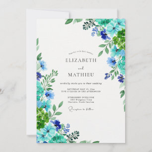 Invitation Mariage Botanique Vert Bleu Vif